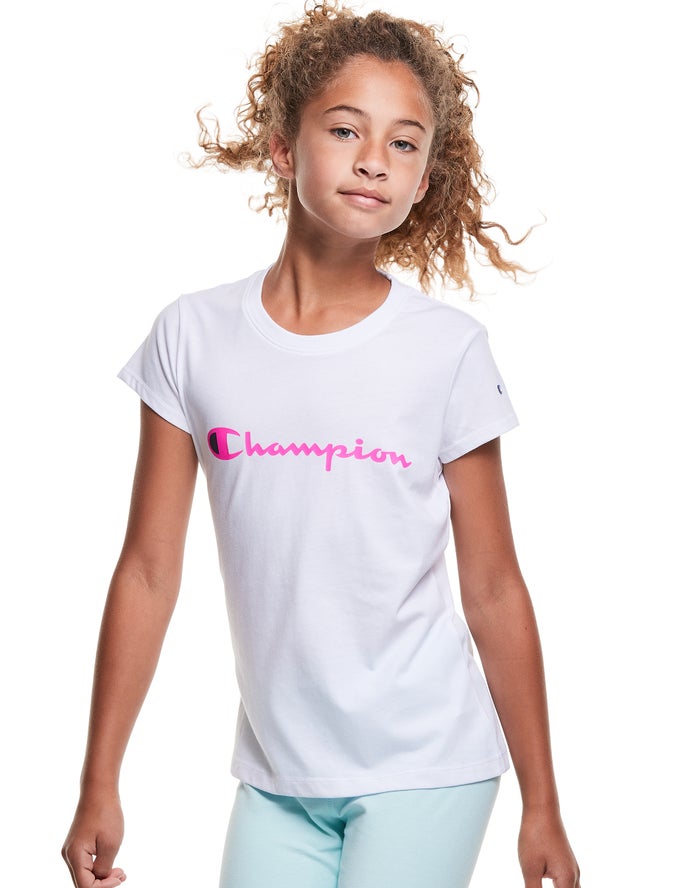 Camiseta Champion Niña - Classic Script Logo ( Blancas ) 9821063-MB